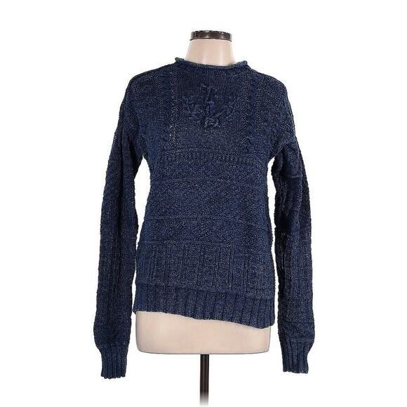 VTG Polo Ralph Lauren Cotton Knot Knit Blue Nautical Sweater Rolled Neck L - Picture 1 of 3